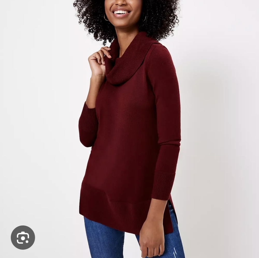 LOFT Burgundy Cowl Neck Tunic Sweater Sz.M NWT